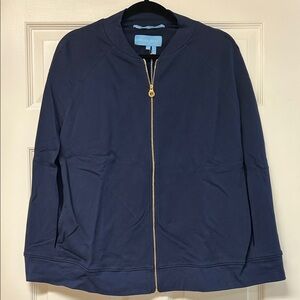 Draper James Navy Knit Sweater Cape Size M/L Gold Zip NWT